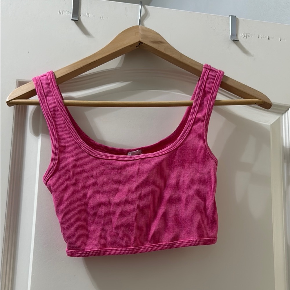 Pink Ribbed Crop Top